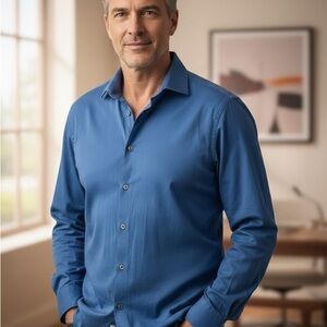 Michael Kors Men's Casual Blue Button Down Shirt